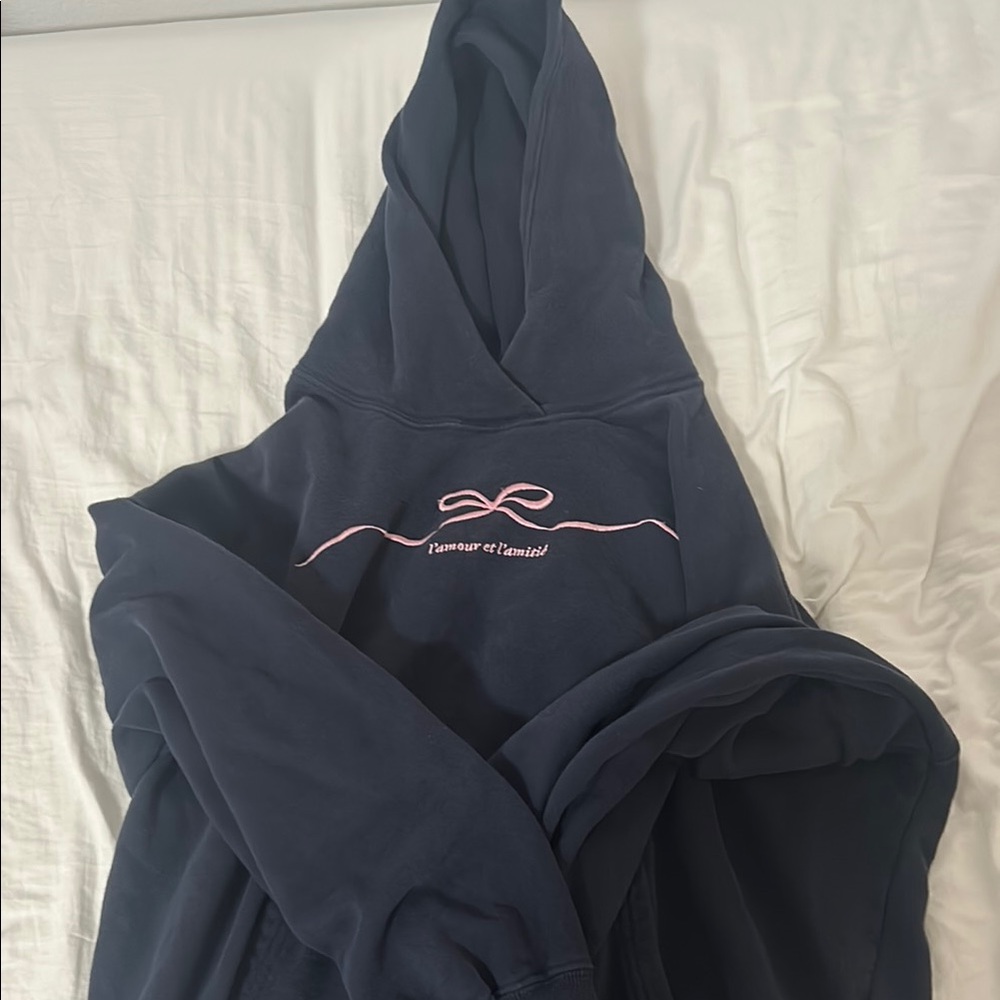 Navy Hoodie with Pink Embroidery